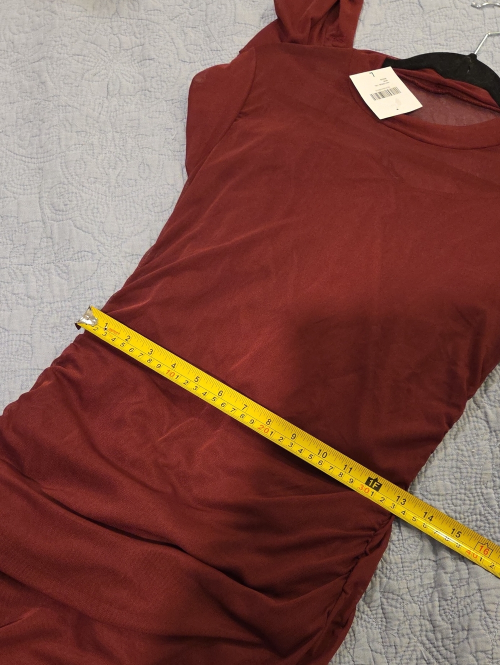 Derek Heart Burgundy Long Sleeve Sheer Ruched Midi Dress Size L, New W/tag! - Picture 10 of 10